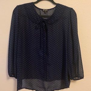 Navy and Lavender Polka Dot Top